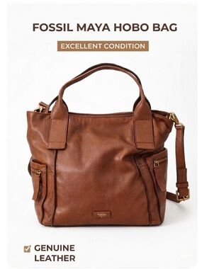 Fossil Maya Large Pebbled Leather Hobo Bag - Cognac